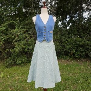 VTG Y2K Angie Cottagecore Skirt Sz M Light Green Ruffle Fairy Boho Fairy Pastel